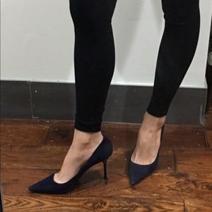 Jimmy Choo Romy 85 Navy Suede 3.4” Heel